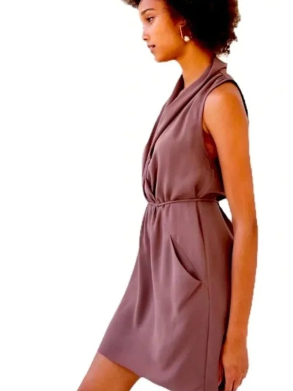 Wilfred Aritzia Sabine Mini Dress - Mauve Purple - Size Medium - With Pockets - Picture 2 of 6